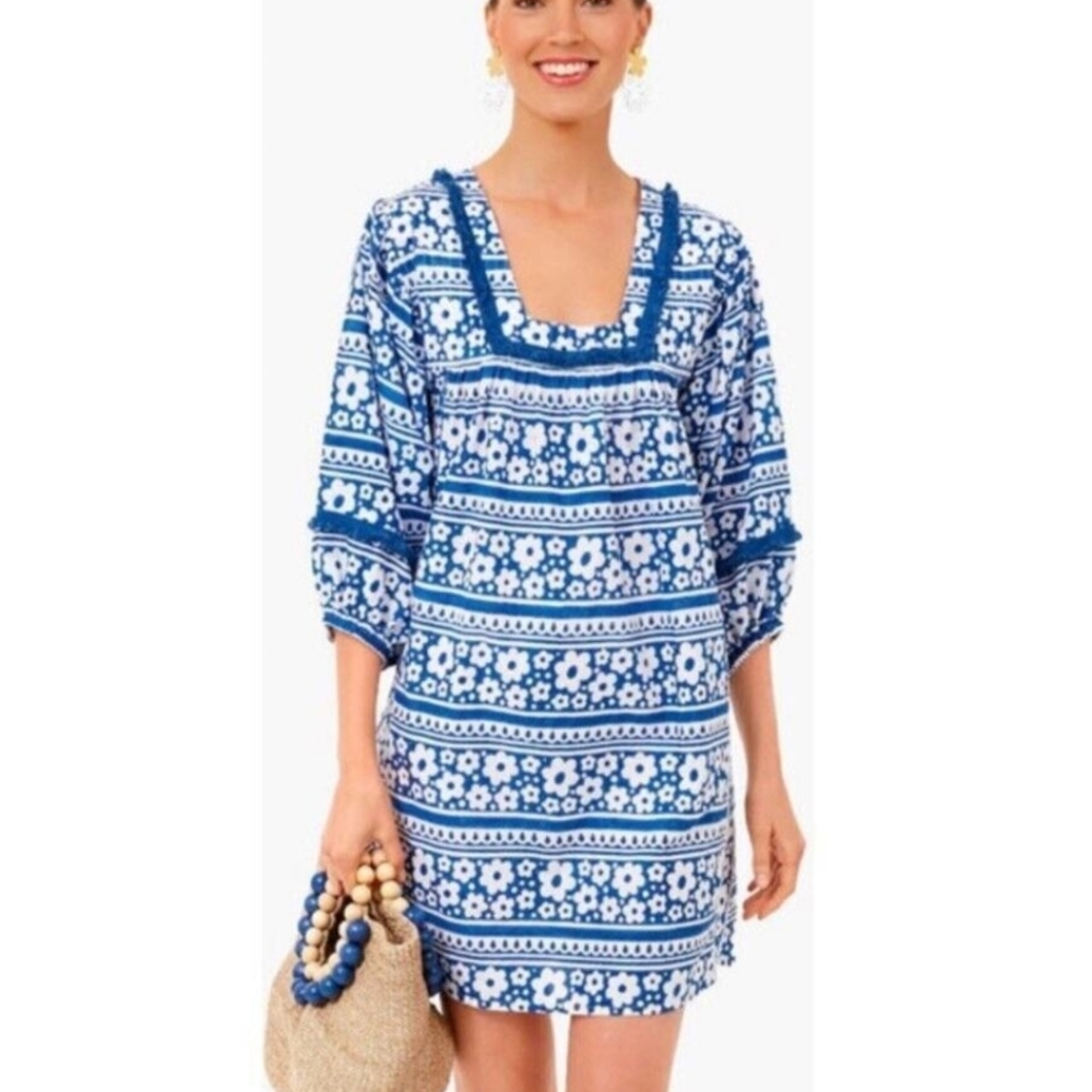 Tuckernuck Tnuck Tunic Petal Paradise Dress Women’s XS Blue White Resortwear